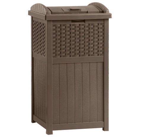 Suncast Mocha Brown Wicker Resin Trash Box